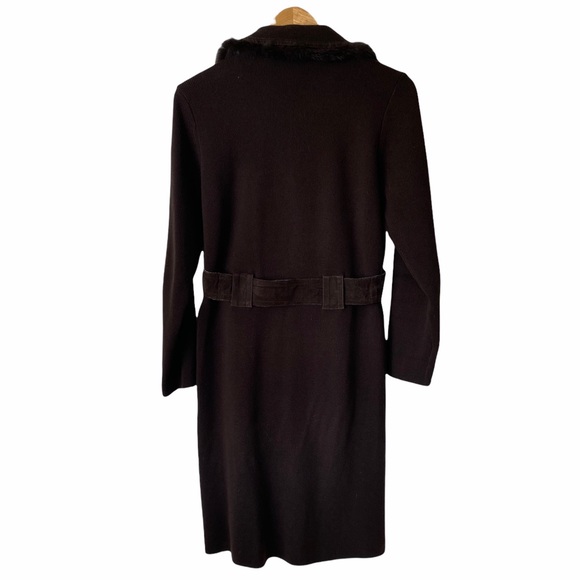 Vintage Brown Suede Sweater Coat Fur Collar Trench Coat M - Picture 4 of 13